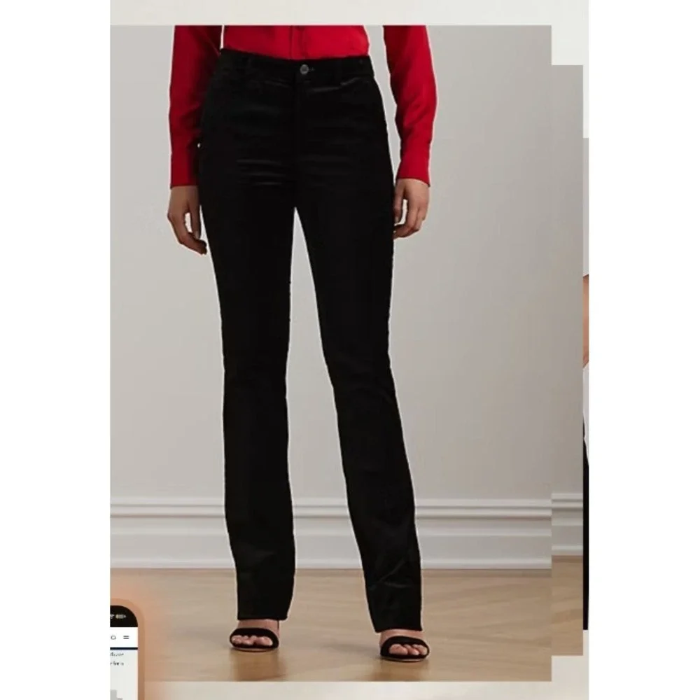 Lauren Ralph Lauren‎ Black Label High Rise Stretch Velvet  Trouser SIZE 4 Black - Picture 2 of 16